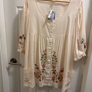 April Cornell Cream dress with Floral Embroidery